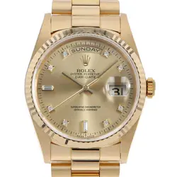 ROLEX DAY DATE 8P DIAMOND / 2P BAGUETTE DIAMOND 18238A CHAMPAGNE GOLD W NUMB...