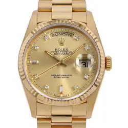 ROLEX DAY DATE 8P DIAMOND / 2P BAGUETTE DIAMOND 18238A CHAMPAGNE GOLD N NUMB...