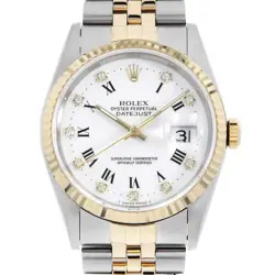 ROLEX DATEJUST 10P DIAMOND 16233G WHITE CENTER ROME E NUMBER SECOND HAND MENS