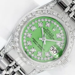 ROLEX LADIES DATEJUST STAINLESS STEEL GREEN DIAMOND DIAL - DIAMOND BEZEL WATCH