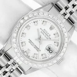 ROLEX LADIES DATEJUST STAINLESS STEEL WITH WHITE DIAMOND DIAL AND BEZEL WATCH