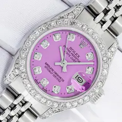 ROLEX LADIES DATEJUST STAINLESS STEEL PINK DIAMOND DIAL - DIAMOND BEZEL WATCH
