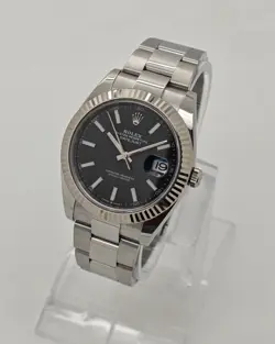 ROLEX DATEJUST 41 BLACK DIAL OYSTER STEEL & 18K WHITE GOLD WATCH B&PS 2024