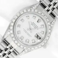 ROLEX LADIES DATEJUST STAINLESS STEEL - WHITE DIAMOND DIAL AND BEZEL WATCH
