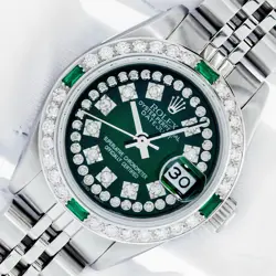 ROLEX LADIES DATEJUST 26MM STAINLESS STEEL - GREEN DIAMOND DIAL AND BEZEL WATCH
