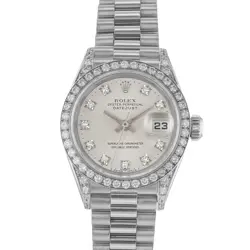 ROLEX DATEJUST 26 69159 SILVER FACTORY DIAMONDS WHITE GOLD LADIES WATCH 1991