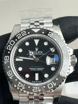 ROLEX SILVER OYSTER BRACELET WITH BLACK BEZEL