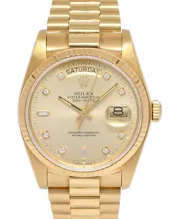 ROLEX DAY-DATE PRESIDENT 18K YELLOW GOLD CHAMPAGNE DIAMOND 36MM WATCH '84 18038