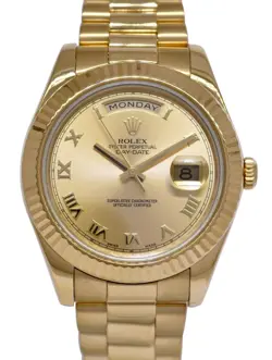 ROLEX DAY-DATE II PRESIDENT 18K YELLOW GOLD CHAMPAGNE ROMAN 41MM WATCH V 218238