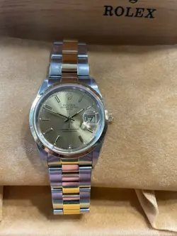 ROLEX DATE TWO TONE CHAMPAGNE DIAL WATCH 15203 INCLUDES BOX/PAPERS.