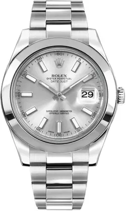 ROLEX DATEJUST II 41MM SMOOTH BEZEL SILVER DIAL DATE MEN'S WATCH 116300-0007