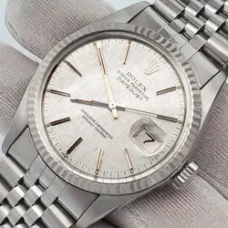ROLEX DATEJUST 36MM SILVER LINEN WHITE GOLD FLUTED STEEL JUBILEE WATCH 16014
