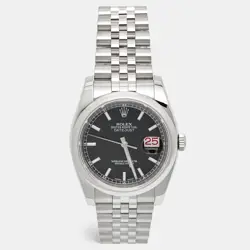 ROLEX BLACK DIAL STAINLESS STEEL DATEJUST 116200 MEN'S WRISTWATCH 36 MM