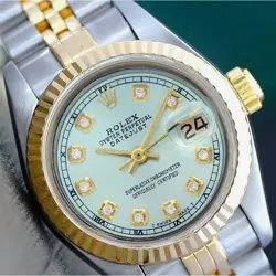 ROLEX DATEJUST LADIES 26MM TWO-TONE 18KY SS BABY BLUE DIAMOND DIAL JUBILEE WATCH