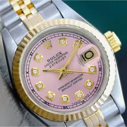 ROLEX DATEJUST LADIES 26MM TWO-TONE 18KY SS BABY PINK DIAMOND DIAL JUBILEE WATCH