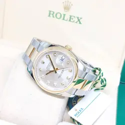 ROLEX 36MM 18K HALF YELLOW GOLD SILVER BIG DIAMONDS DATEJUST REF: 116203 (2018)