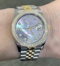 ROLEX DATEJUST 36  REF. 116243 BLACK MOP DIAMOND DIAL/TWO TONE JUBILEE