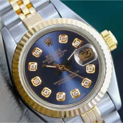 ROLEX DATEJUST LADIES 26MM TWO-TONE 18KY STEEL METAL BLUE DIAMOND DIAL WATCH