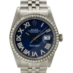 ROLEX 16030 DATEJUST 36MM STAINLESS STEEL AFTERMARKET DIAMOND BEZEL BLUE DIAL