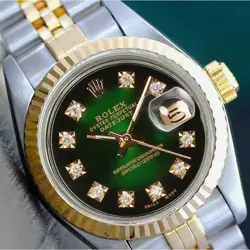 ROLEX DATEJUST LADIES TWO-TONE GREEN VIGNETTE DIAMOND DIAL JUBILEE WATCH 26MM