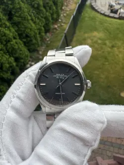 ROLEX 34MM AIR-KING REF.# 5500 SILVER OYSTER BRACELET WITH GREY DIAL