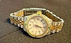 Diamond Rolex Date Lady 2Tone 14K Yellow Gold Steel Watch White Roman Dial 6517