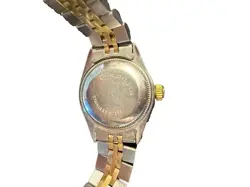Diamond Rolex Date Lady 2Tone 14K Yellow Gold Steel Watch White Roman Dial 6517