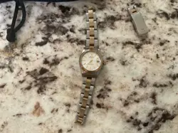 DIAMOND ROLEX DATE LADY 2TONE 14K YELLOW GOLD STEEL WATCH WHITE ROMAN DIAL 6517