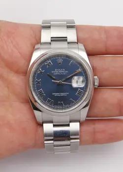 GENUINE ROLEX DATEJUST 116220 BLUE ROMAN DIAL STAINLESS STEEL OYSTER WATCH 2007