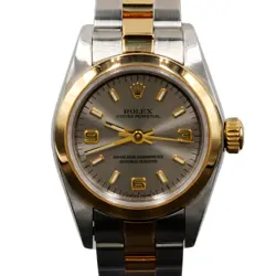 LADY ROLEX 2TONE 18K YG/SS OYSTER PERPETUAL WATCH SLATE GRAY DIAL 67183