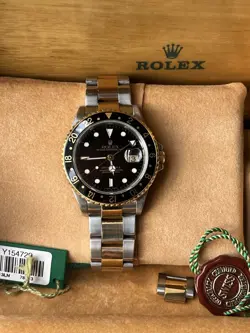 ROLEX GMT-MASTER II MEN'S BLACK WATCH - 16713 FULL SET Y SERIAL 2002