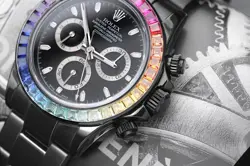 Rolex Cosmograph Daytona Black PVD/DLC Coated Watch Black Dial Rainbow Bezel