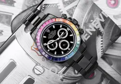 Rolex Cosmograph Daytona Black PVD/DLC Coated Watch Black Dial Rainbow Bezel
