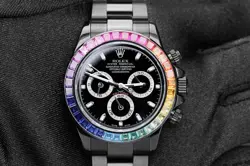 Rolex Cosmograph Daytona Black PVD/DLC Coated Watch Black Dial Rainbow Bezel