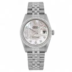 ROLEX DATEJUST STEEL CUSTOM WHITE MOP DIAMOND AUTOMATIC MENS WATCH 16200