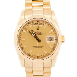 ROLEX DAY-DATE PRESIDENT CHAMPAGNE 18K YELLOW GOLD FLUTED 36MM 118238 WATCH