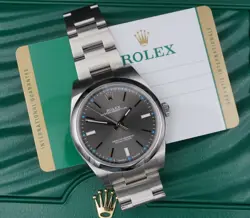 ROLEX OYSTER PERPETUAL 114300 39MM 2016 DARK RHODIUM RHODIUM DIAL BOX CARD W1189