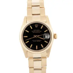 ROLEX DATEJUST 31MM MIDSIZE BLACK 18K YELLOW GOLD OYSTER FLUTED WATCH 6827