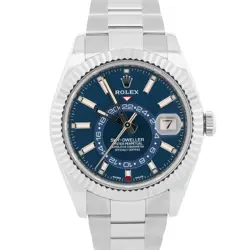 PAPERS ROLEX SKY-DWELLER BLUE STEEL 18K WHITE GOLD 42MM OYSTER WATCH 326934 BOX