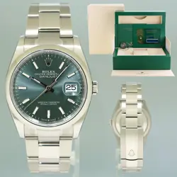 NEW 2023 PAPERS ROLEX DATEJUST 36MM 126200 STEEL OYSTER GREEN DIAL WATCH BOX