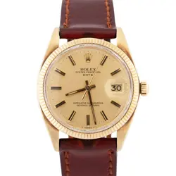 VINTAGE ROLEX OYSTER PERPETUAL DATE 34MM CHAMPAGNE 14K YELLOW GOLD WATCH 1503