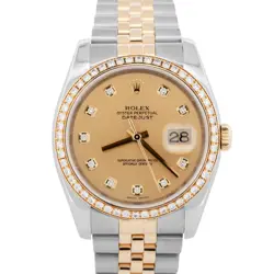 MINT PAPERS ROLEX DATEJUST 36MM CHAMPAGNE DIAMOND TWO-TONE GOLD WATCH 116243 BOX