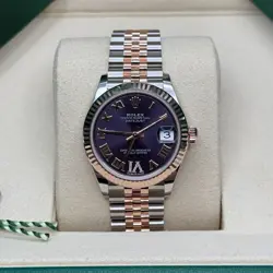ROLEX DATEJUST 31 NEW 2025 AUBERGINE PURPLE ROMAN PAVE 6 TWO TONE ROSE GOLD