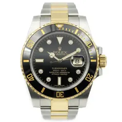 ROLEX SUBMARINER 116113 18K YELLOW GOLD BLACK DIAL DIAMOND INDICES
