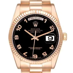 ROLEX PRESIDENT DAY-DATE 36 ROSE GOLD BLACK DIAL MENS WATCH 118235