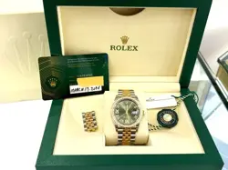ROLEX 18K YELLOW GOLD/SS DATEJUST GREEN ROMAN DIAMOND DIAL JUBILEE B&P 126283RB