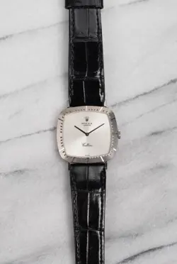 VINTAGE ROLEX CELLINI TANK REF 4084 80S MANUAL WIND 18K WHITE GOLD SILVER DIAL