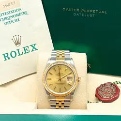 ROLEX 16233 DATEJUST 36MM STEEL YELLOW GOLD CHAMPAGNE INDEX DIAL JUBILEE 1991