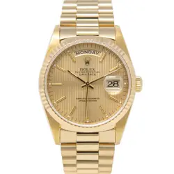 ROLEX DAY-DATE 36 YELLOW GOLD PRESIDENT 18238 CHAMPAGNE TAPESTRY - PRE-OWNED