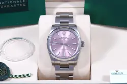 ROLEX 2025 OYSTER PERPETUAL 34 PINK INDEX OYSTER SMOOTH BOX/PAPERS/CARD 124200